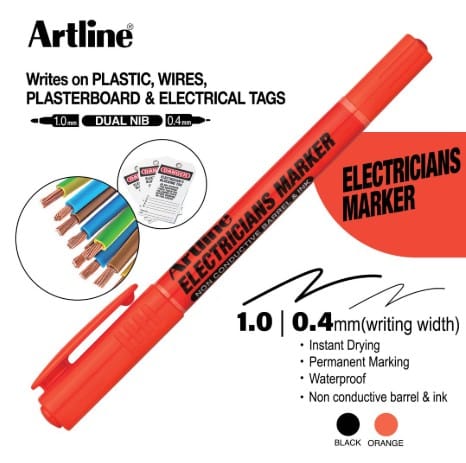 ปากกาเคมีช่างไฟฟ้า ARTLINE EKPR-ELFT 2 หัว 0.4-1.0 มม. สีส้ม_6